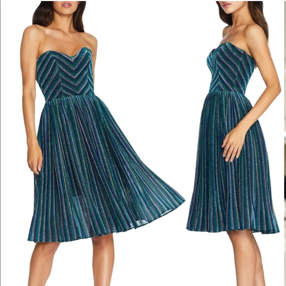 Dress The Population Rosalie Metallic Stripe Strapless Cocktail Dress